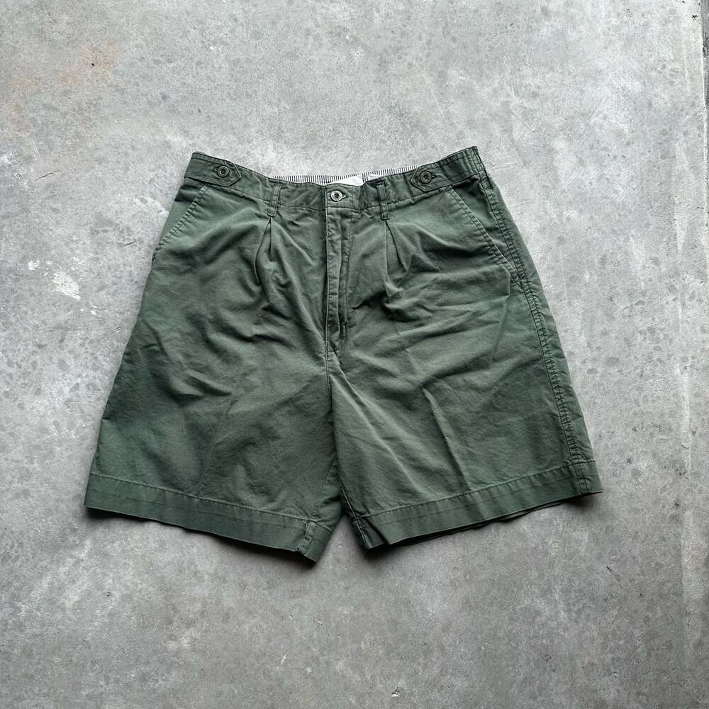 Gulf Traders Vintage 90s Cotton Pleated Chino Shorts Olive Green Size 34
